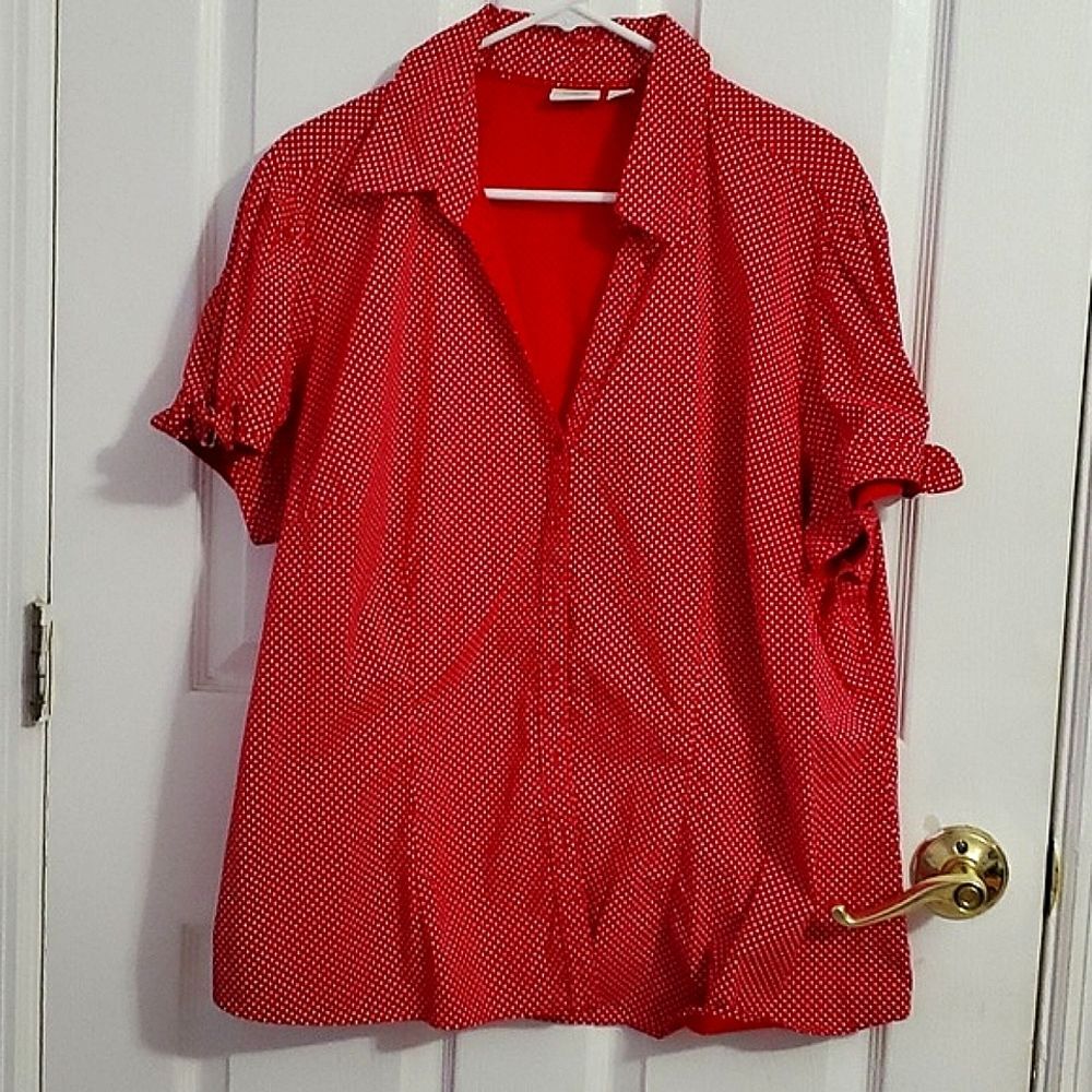 Cato Woman Red Polka Dot Casual Picnic Button Down Blouse Top Plus 22